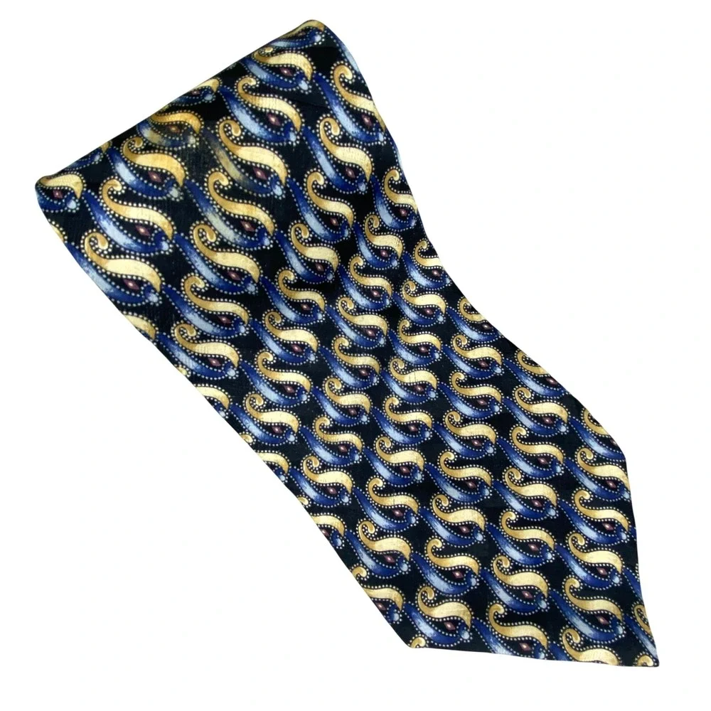 Jones New‎ York Tie Mens Blue Gold Paisley Silk Professional Classic Geometric